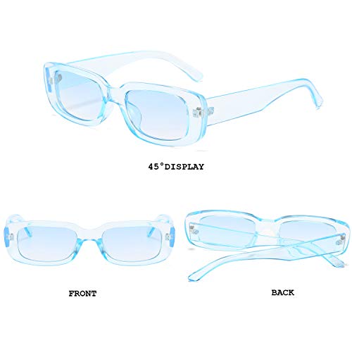 BUTABY Rectangle Sunglasses for Women Retro Driving Glasses 90’s Vintage Fashion Narrow Square Frame UV400 Protection Blue - Image 3