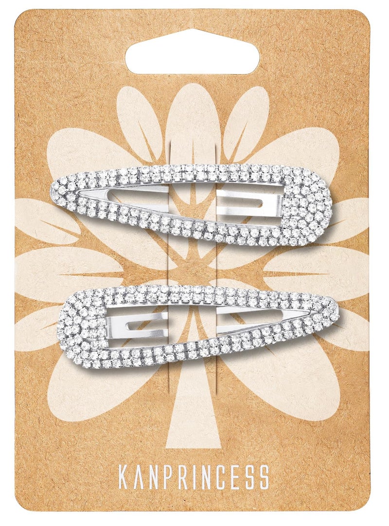 KANPRINCESS Hair Clip, 2Pcs 2.4Inch Rhinestone, Silver, Hair Barrettes for Women Girls Bridal, Wedding, Party, Prom - Image 1