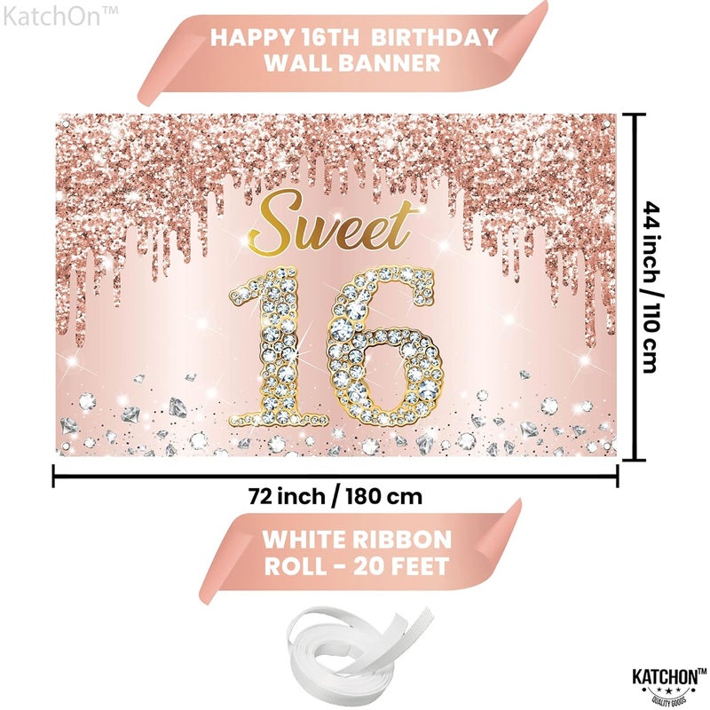 KatchOn, Large Sweet 16 Banner Rose Gold - 72x44 Inch | Sweet 16 Party Decorations | Sweet 16 Backdrop, Sweet 16 Decorations for Girls | Sweet 16 Birthday Banner for Sweet 16 Birthday Decorations | - Image 2