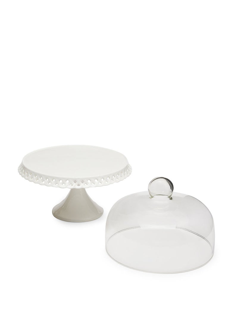 Simply Kitchen Cake Stand With Cover White Footed Base 30X28Cm  - Image 2