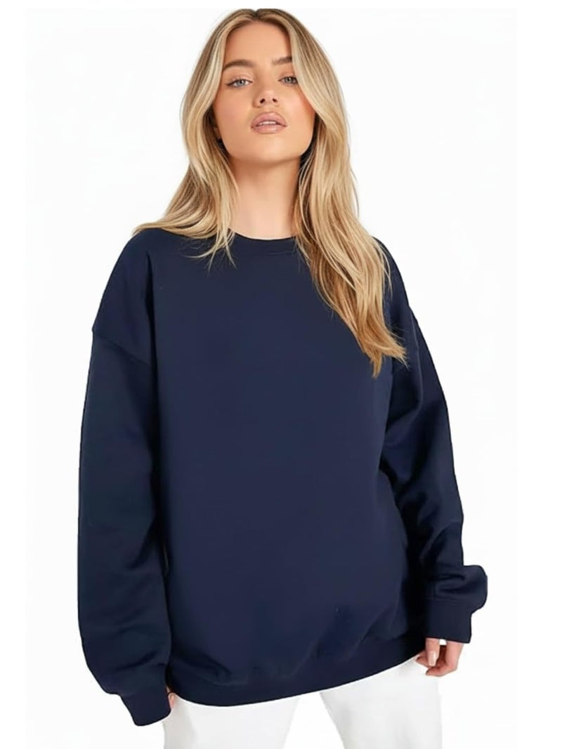 LEOTUDE Women’s Loose fit Round Neck Sweatshirt for Women (GRL_W11_SP-XOD9_P_Znavy_XL) - Image 1