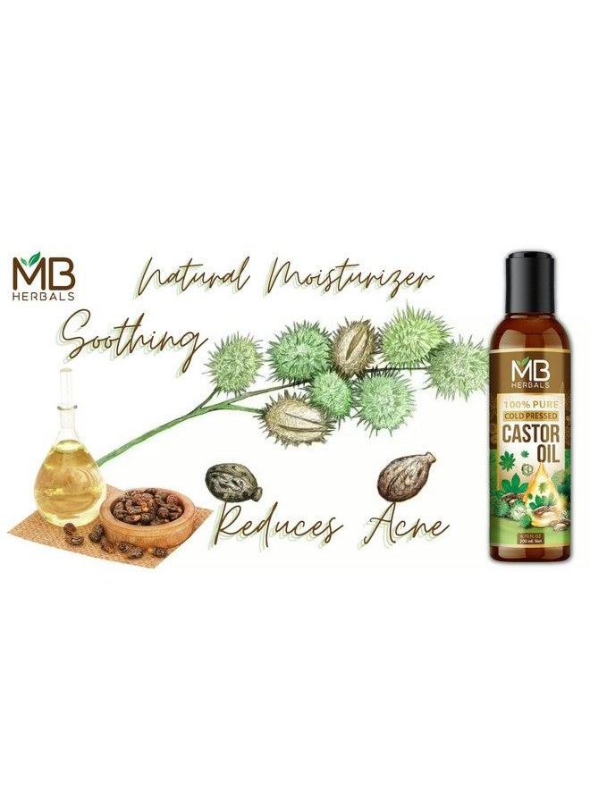 MB herbals - 100% Pure Castor Oil Cold Pressed For Stronger Hair Skin & Nails No Mineral Oil & Silicones Beard Growth 200Ml - Image 1