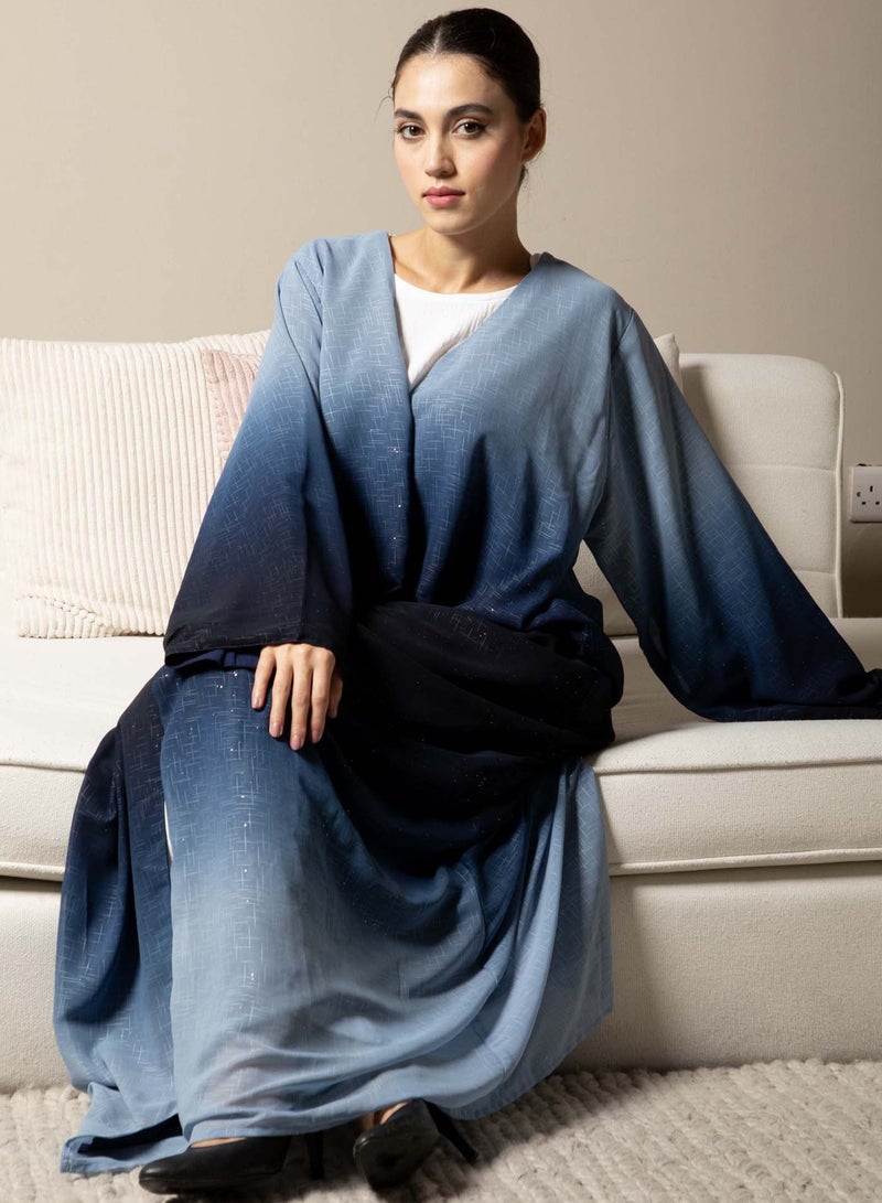 MSquare Fashion Front Open Blue Double Shades Chiffon Abaya with Glitter and Matching Sheila - Image 4