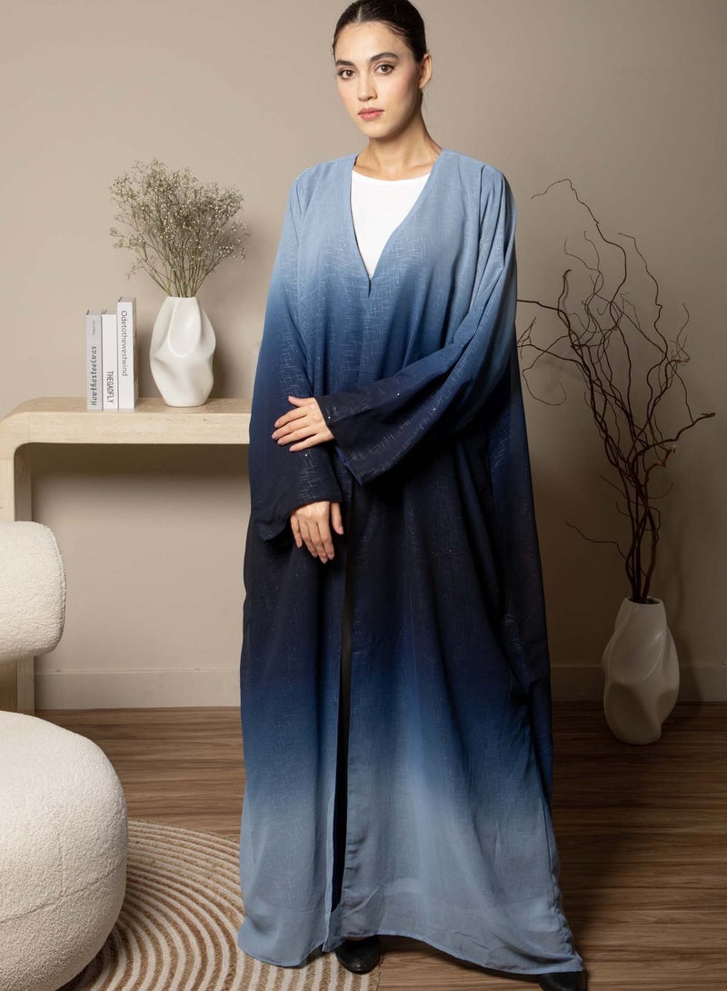 MSquare Fashion Front Open Blue Double Shades Chiffon Abaya with Glitter and Matching Sheila - Image 2