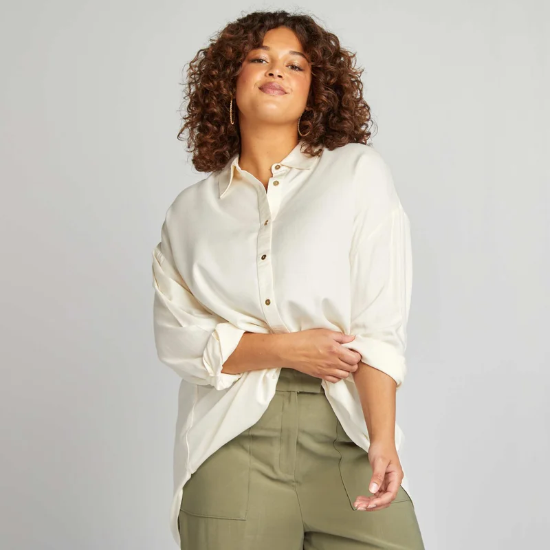 Kiabi Longline Shirt With Golden Buttons Beige