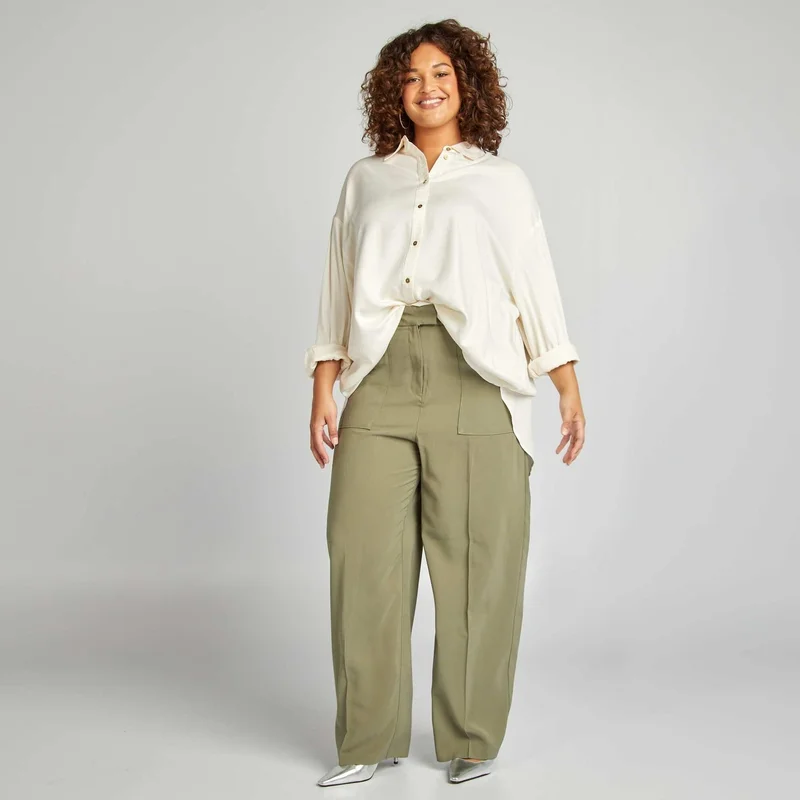 Kiabi Longline Shirt With Golden Buttons Beige