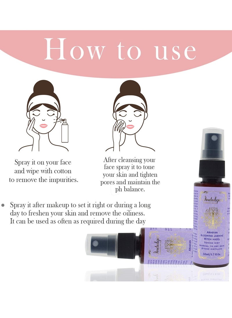 Indulgeo ESSENTIALS INDULGEO ESSENTIALS Arabian Blooming Jasmine Witch Hazel Facial Toner For All Skin Types 50ml  - Image 3
