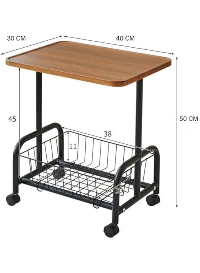 Spaceshoop Utility Side Table with Storage Basket Modern End Table with Durable Wooden Top Portable Serving Cart for Living Room Bedroom and Office BROWN - Image 3