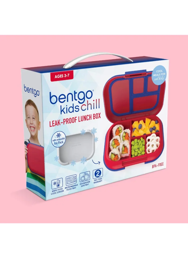 Bentgo Kids Chill Lunch Box - Leak Proof Bento Box With Removable Ice Pack And 4 Compartments For On - The - Go Meals - Microwave And Dishwasher Safe, Patented Design, 2 - Year Warranty (Red/Royal)