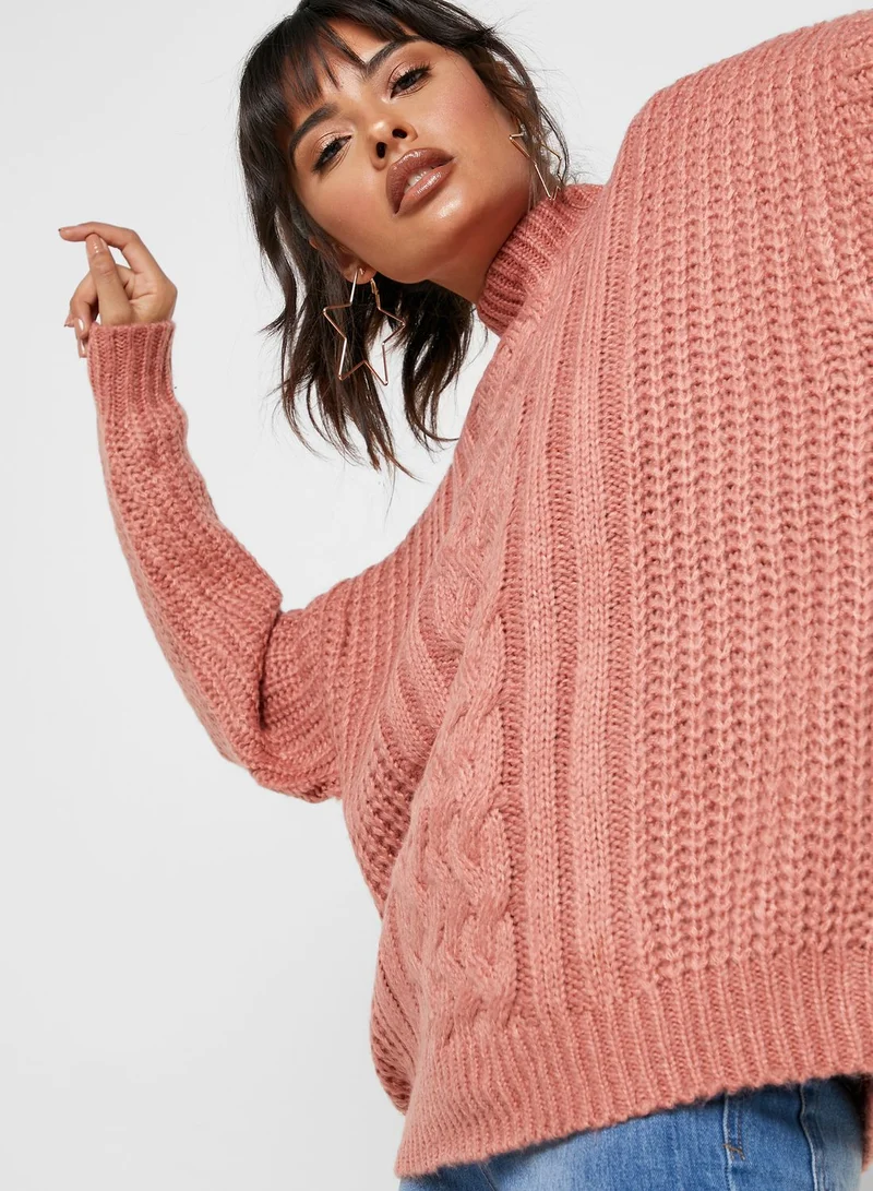 FOREVER 21 High Neck Cable Knit Sweater