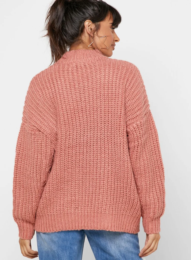 FOREVER 21 High Neck Cable Knit Sweater