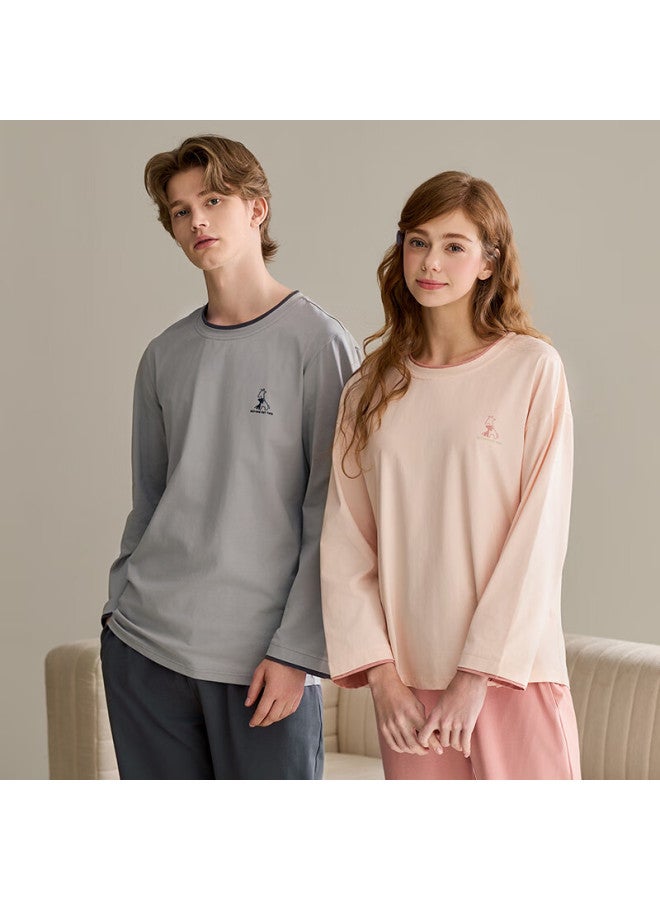 Fenton Fenteng Spring And Autumn Couple New Long Sleeve Cotton Pullover Women's Round Neck Plus Size Men's Youth 100% Cotton Homewear Set - Image 3