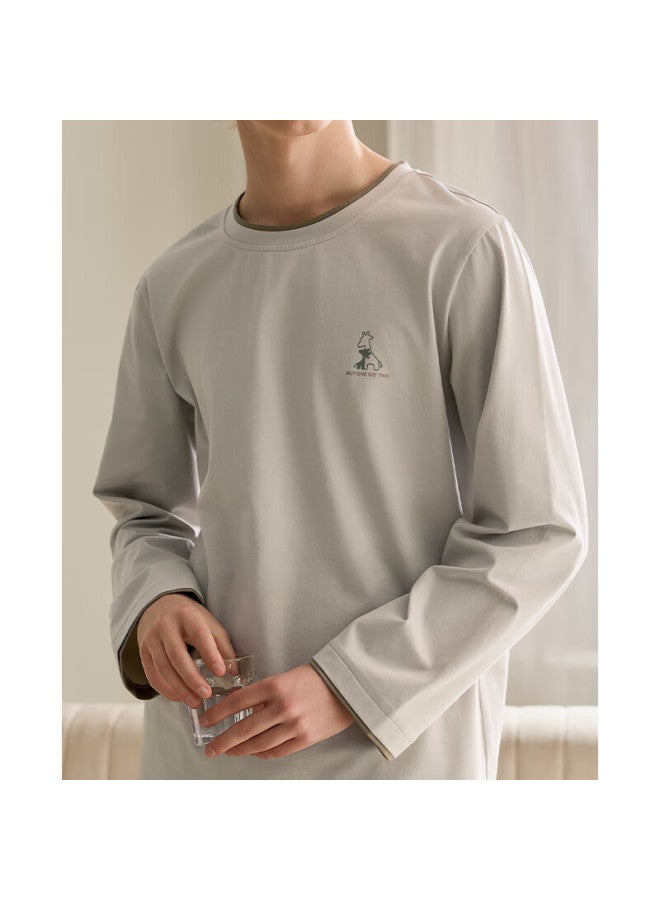 Fenton Fenteng Spring And Autumn Couple New Long Sleeve Cotton Pullover Women's Round Neck Plus Size Men's Youth 100% Cotton Homewear Set - Image 1