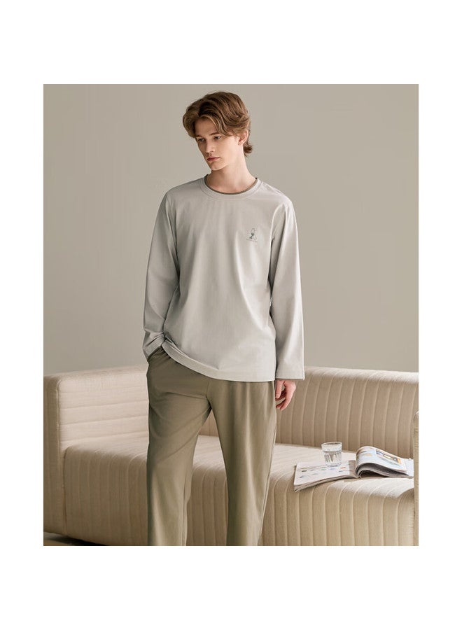 Fenton Fenteng Spring And Autumn Couple New Long Sleeve Cotton Pullover Women's Round Neck Plus Size Men's Youth 100% Cotton Homewear Set - Image 2