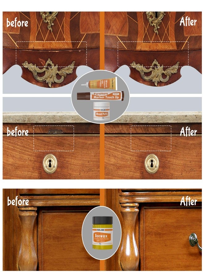 REALINN Wood Furniture Repair Kit- Set of 28 - Touch Up Markers, Fillers with Wood Putty - Repair Scratch, Cracks, Hole, Discoloration for Wooden Door, Floor, Table, Cabinet - Image 2