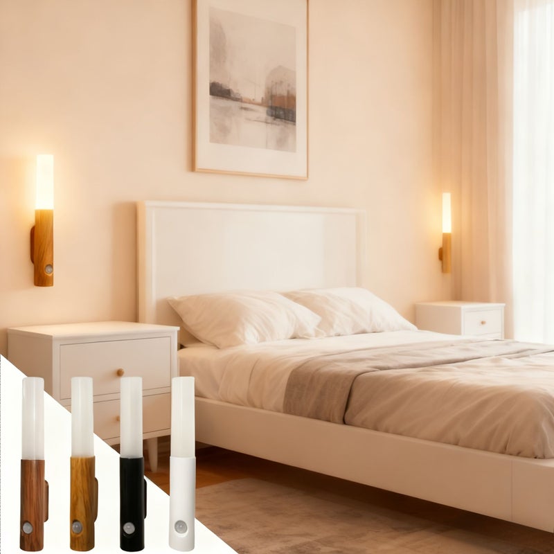 Vintage Style 5pcs Motion Sensor Night Light LED Rechargeable Magnetic Wall Lamp With USB Fast Charging Wood Color Wired Free Easy Installation Food Grade ABS Safe Material Three Level Dimming White Natural Warm Light For Living Room Hallway - Image 2