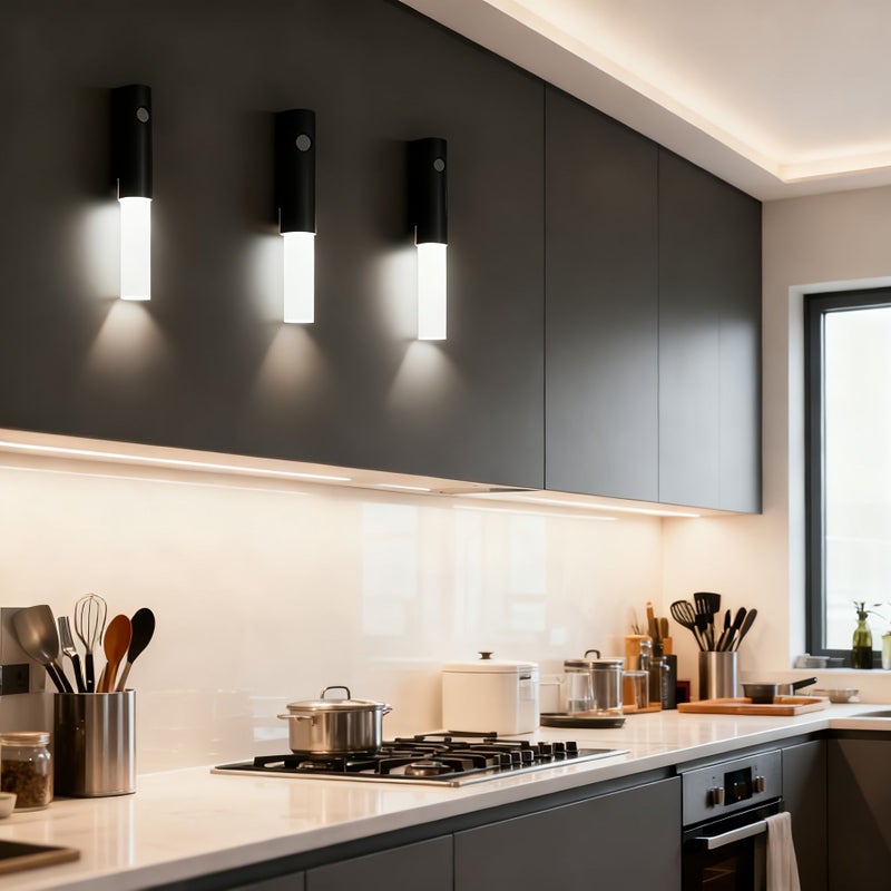 Vintage Style 5pcs Motion Sensor Night Light LED Rechargeable Magnetic Wall Lamp With USB Fast Charging Wood Color Wired Free Easy Installation Food Grade ABS Safe Material Three Level Dimming White Natural Warm Light For Living Room Hallway - Image 5