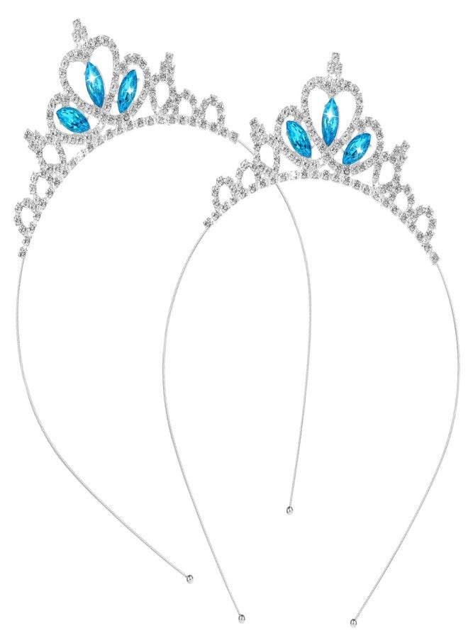 Larrel 2 Pcs Tiaras for Girls, Elegant Princess Crown Blue Rhinestone Crystal Crowns Headband Wedding Hair Accessories for Women Girls Birthday Christmas Decoration Dress Up Cosplay - Image 1