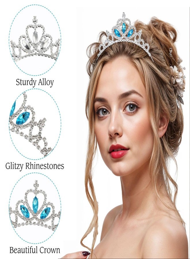 Larrel 2 Pcs Tiaras for Girls, Elegant Princess Crown Blue Rhinestone Crystal Crowns Headband Wedding Hair Accessories for Women Girls Birthday Christmas Decoration Dress Up Cosplay - Image 3