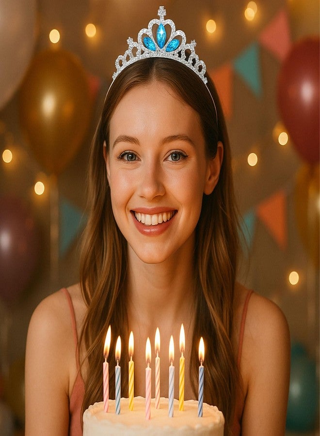 Larrel 2 Pcs Tiaras for Girls, Elegant Princess Crown Blue Rhinestone Crystal Crowns Headband Wedding Hair Accessories for Women Girls Birthday Christmas Decoration Dress Up Cosplay - Image 5