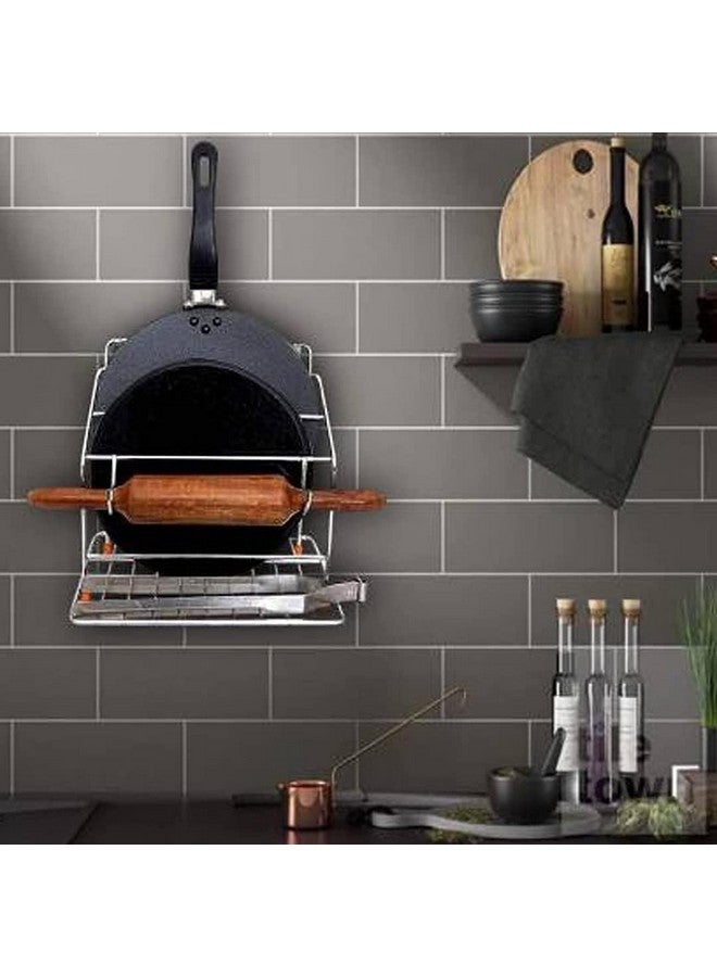 CR18 COLLECTION Stainless Steel Chakla Belan&Tawa Stand Wall Mount For Kitchen,Tawa Chimta Stand 4 In 1 Chakla Belan Stand For Kitchen,Rolling Pin Board Holder Wall Stand(Only Stand,Floating Shelves) - Image 2