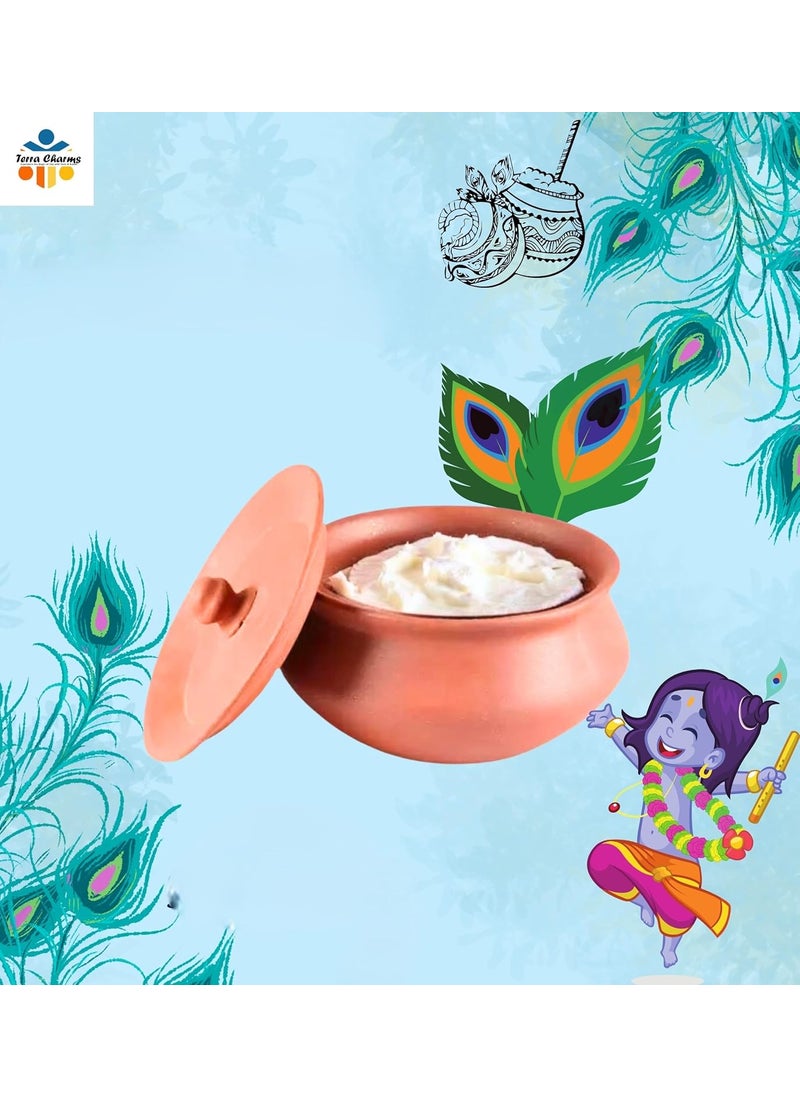 Terra Charms Terra Charms Clay Handi for Divine Earthenware The Handi of Krishnas Birth Celebration Clay Pot Serving Pot Hand Craft Handi for Making Makhan Mishri Bhog Parsadm 1L Capacity  - Image 1