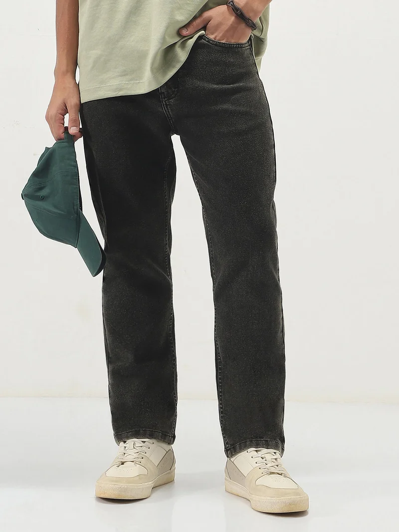 Urbano Fashion Men's Black Straight Fit Heavy Washed Jeans Stretchable