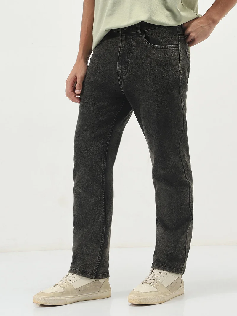 Urbano Fashion  Urbano Fashion Men's Black Straight Fit Heavy Washed Jeans Stretchable  | Best Price UAE