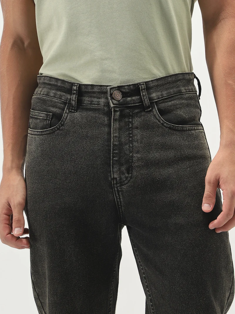 Urbano Fashion  Urbano Fashion Men's Black Straight Fit Heavy Washed Jeans Stretchable  | Best Price UAE