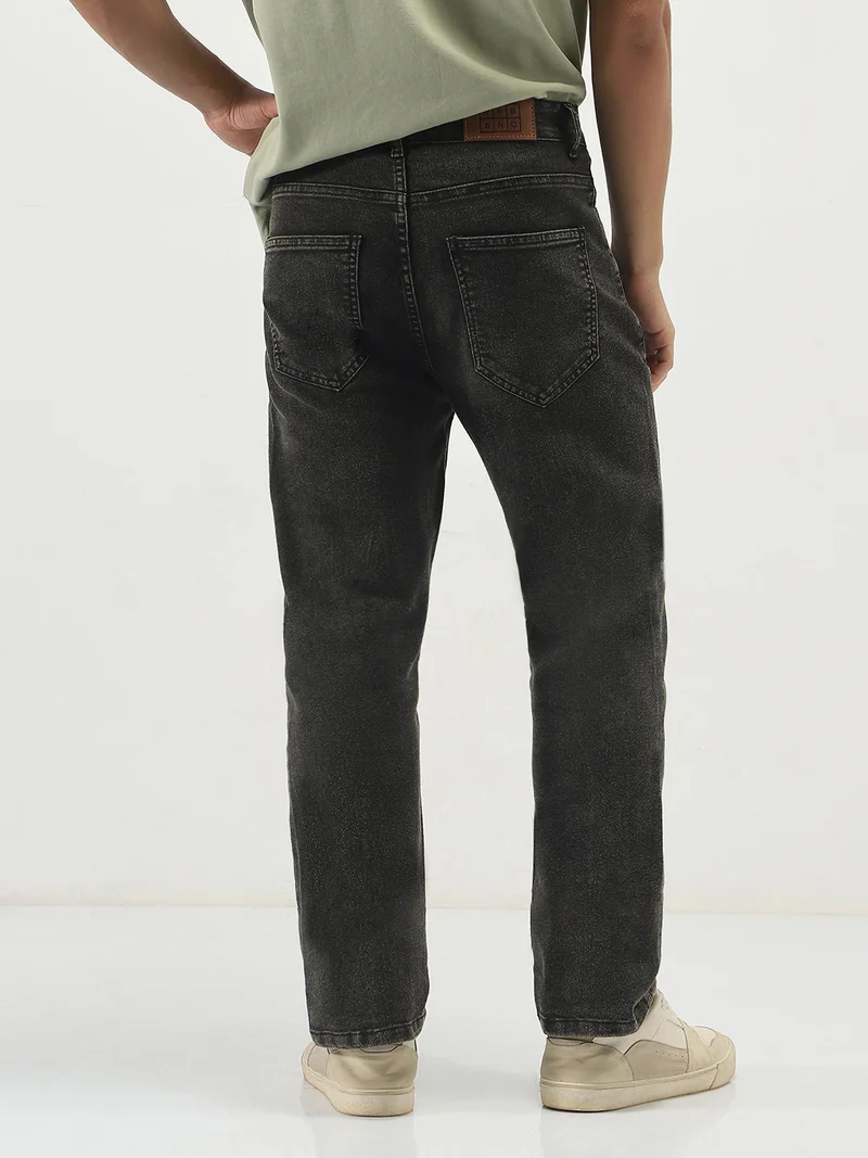 Urbano Fashion  Urbano Fashion Men's Black Straight Fit Heavy Washed Jeans Stretchable  | Best Price UAE