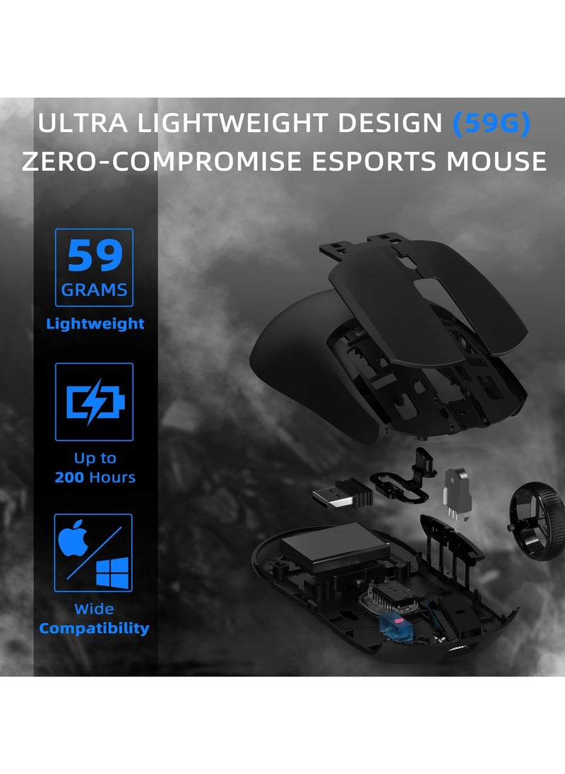 Ajazz Wireless Gaming Mouse, Wired/2.4G Dual Mode, up to 26000DPI, Ultra-Lightweight 59G, 6 Programmable Buttons, Long Battery Life, Compatible with PC/Mac, Esports & FPS Gaming  - Image 2
