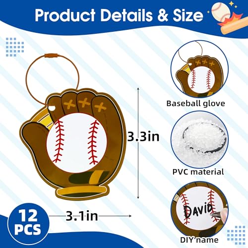 TOHONGADON 12 Pcs Baseball Luggage Tags for Suitcases, Personalized Baseballs Name Tags with Metal Ring, PVC Baseball Tag for Bags, 3.3 Inch Travel Suitcase Labels - Image 2