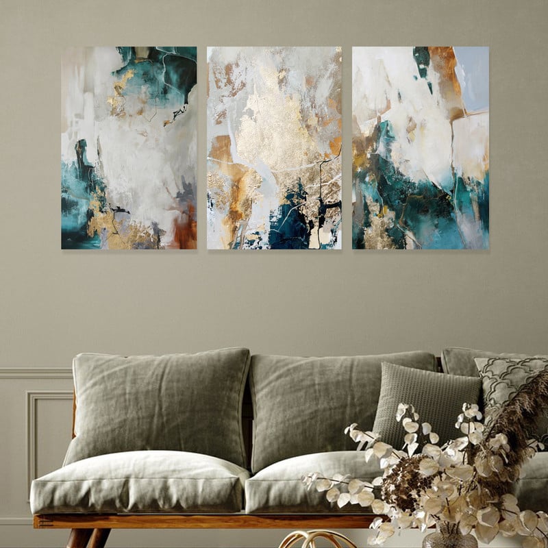 Marktna Three abstract canvas paintings with a hollow frame, measuring (150×70), three pieces - Image 1