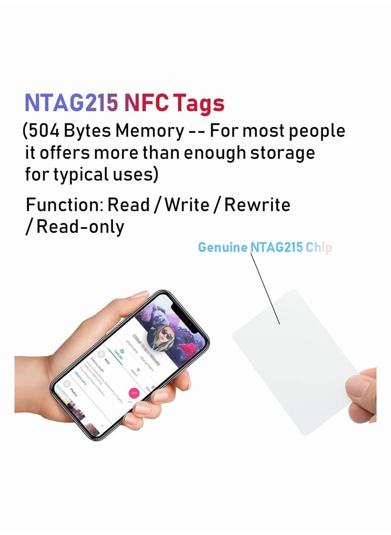 Generic - NFC Tags NTAG215 NFC 215 Cards, 504 Bytes Memory NFC Business Card Blank NFC Cards Ntag215 NFC Chip for NFC Phone and Device Writeable Programmable - Image 1