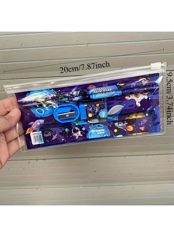 مجموعة قرطاسية من 5 قطع زرقاء بحيوانات لطيفة مع صندوق هدايا ومستلزمات مدرسية - Image 3