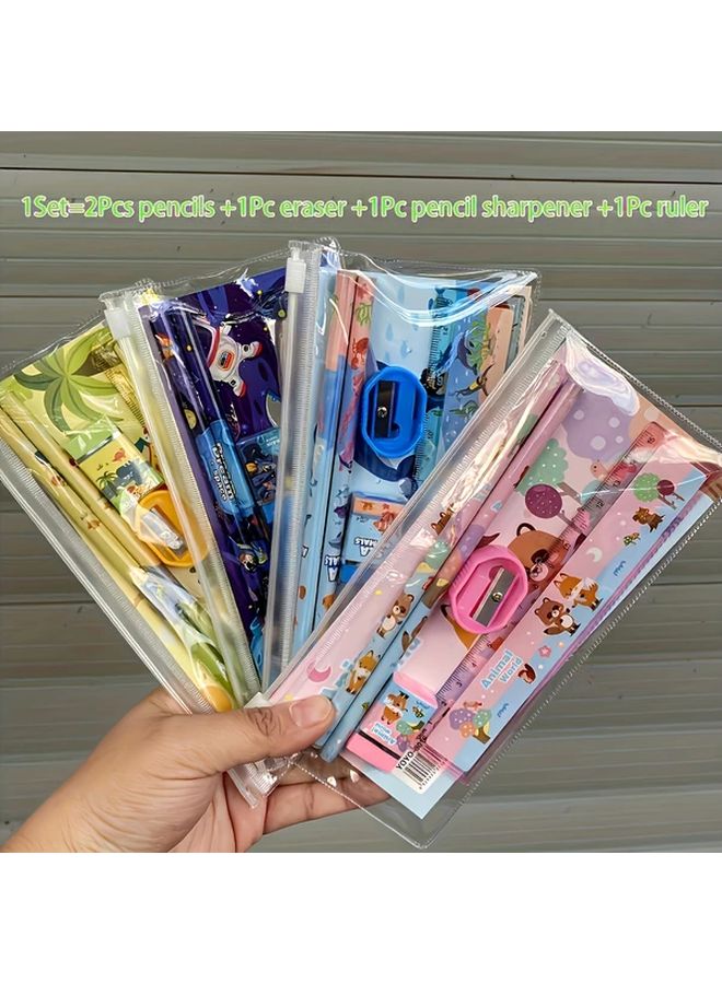 مجموعة قرطاسية من 5 قطع زرقاء بحيوانات لطيفة مع صندوق هدايا ومستلزمات مدرسية - Image 4