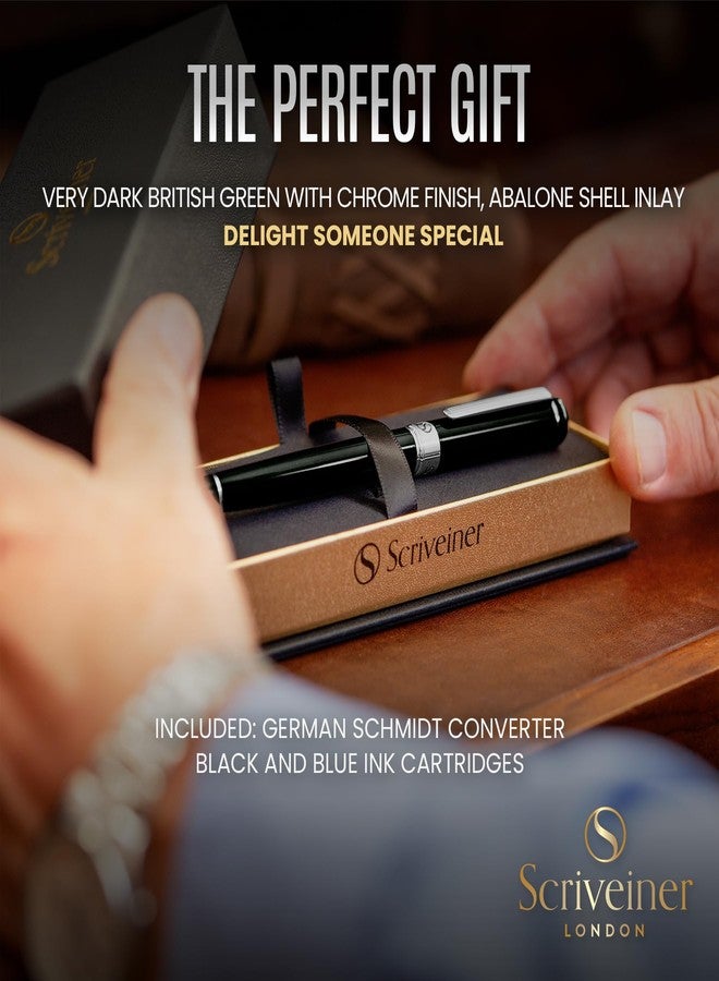 Scriveiner Black Green Fountain Pen - Stunning Luxury Pen with Chrome Finish, Schmidt Nib (Medium), Best Pen Gift Set for Men & Women, Professional, Executive, Office, Nice Pens - Image 3
