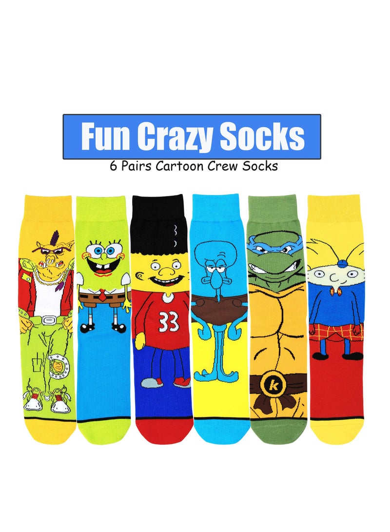 Colorful Cartoon Character Socks for Men and Women - 6 Pack of Fun, Crazy, and Cute Patterned Cotton Dress Crew Socks, Fits Size 8-12 (Multicolored-2) - Image 5