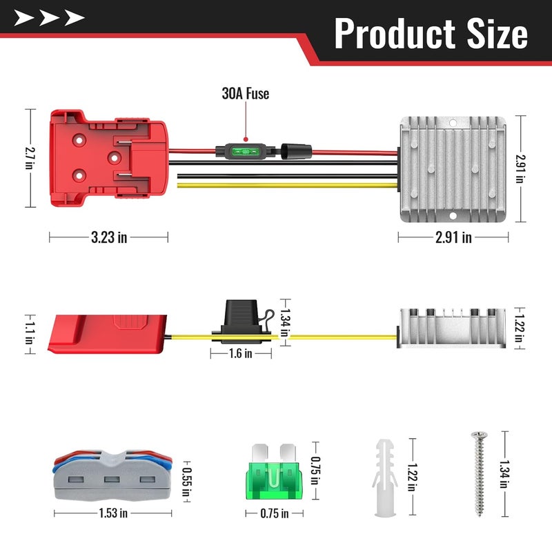 Kzreect 18V to 12V Step-Down Converter for Milwaukee M18 Battery Adapter,DC 12V 20A 240W Buck Converter Reducer Regulator with Upgraded Low Voltage Protection for Golf Cart RC Car LED Lights DIY Toys - Image 3