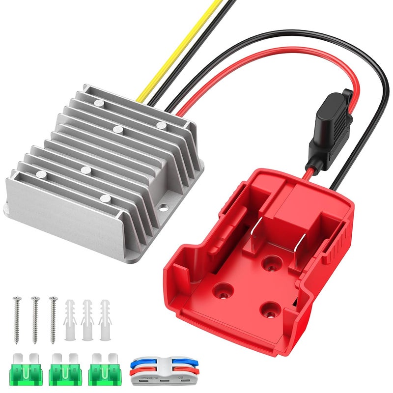 Kzreect 18V to 12V Step-Down Converter for Milwaukee M18 Battery Adapter,DC 12V 20A 240W Buck Converter Reducer Regulator with Upgraded Low Voltage Protection for Golf Cart RC Car LED Lights DIY Toys - Image 1