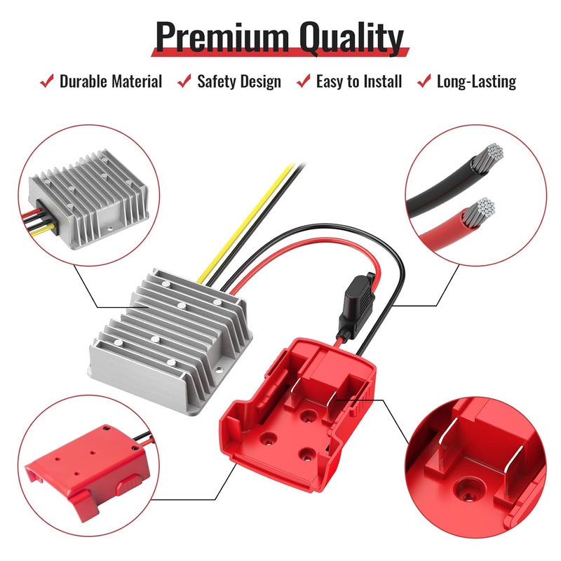 Kzreect 18V to 12V Step-Down Converter for Milwaukee M18 Battery Adapter,DC 12V 20A 240W Buck Converter Reducer Regulator with Upgraded Low Voltage Protection for Golf Cart RC Car LED Lights DIY Toys - Image 2