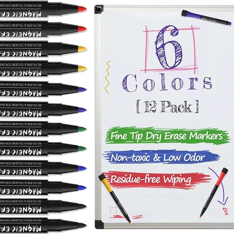 LINJIE Magnetic Dry Erase Markers，12 Colors Erasable Whiteboard Markers With Eraser Cap Dry Erase Markers，Low Odor Erasable White Board Markers For Kids & Teachers, Home, Office And School Supplies - Image 2