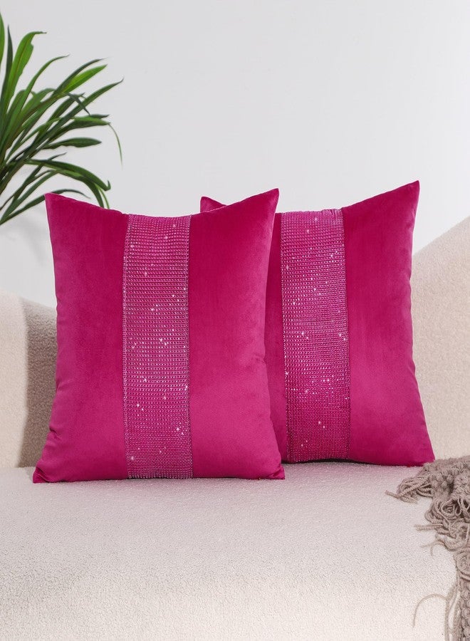 VAKADO Throw Pillow Covers 18x18 Set of 2 Decorative for Bed Couch Hot Pink Velvet Cushion Cases Decoration Valentines Day Wedding Love Home Decor for Sofa Living Room,Magenta - Image 1