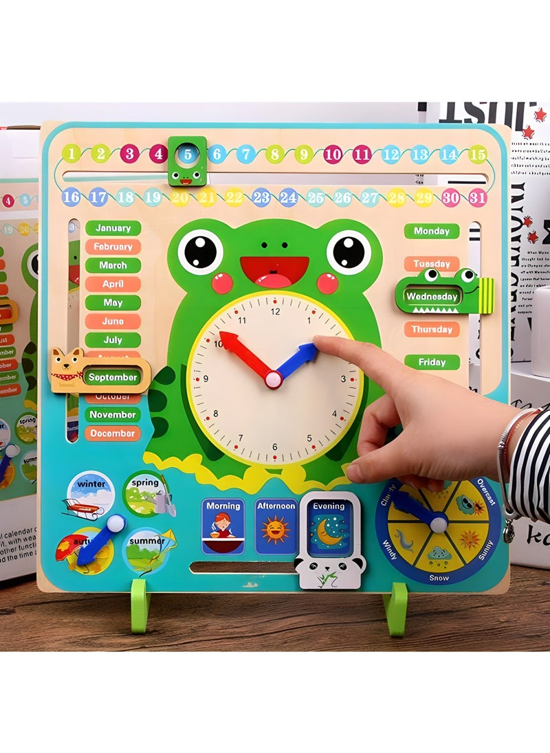 wooden toys Kids Multi functional Calender Clock Toys, 0-6 Years Old