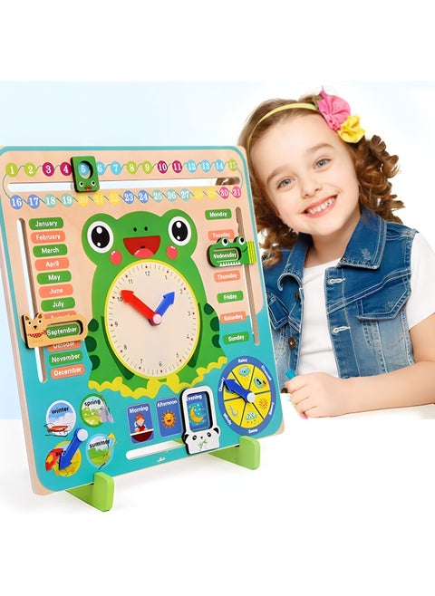 wooden toys Kids Multi functional Calender Clock Toys, 0-6 Years Old
