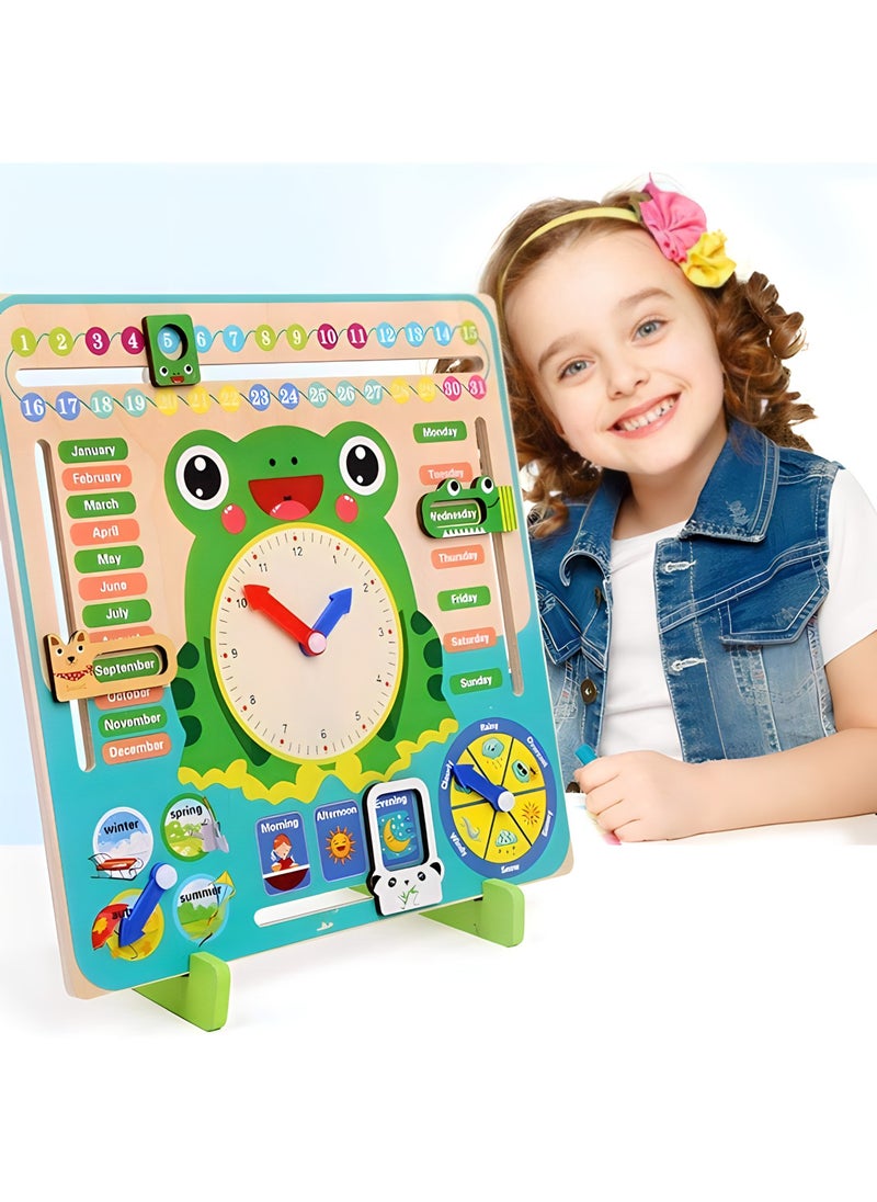 wooden toys Kids Multi functional Calender Clock Toys, 0-6 Years Old
