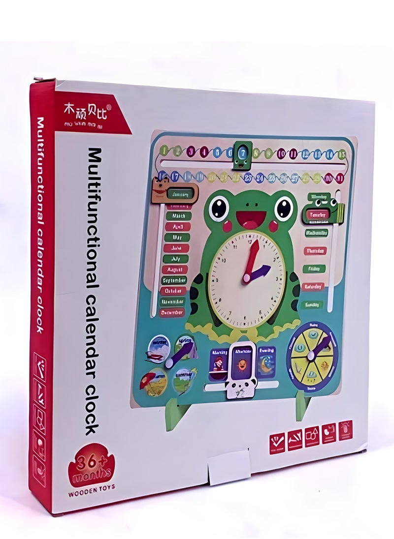 wooden toys Kids Multi functional Calender Clock Toys, 0-6 Years Old