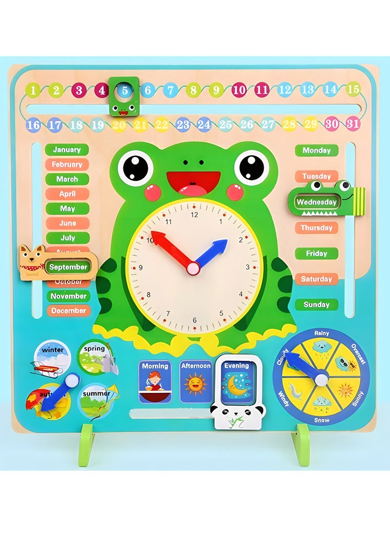 wooden toys Kids Multi functional Calender Clock Toys, 0-6 Years Old