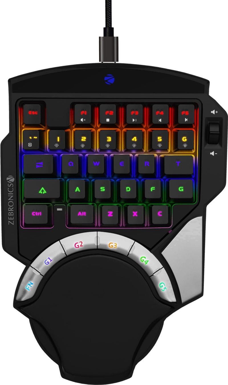 Zebronics Zeb-Max Atom One-Handed RGB Gaming Mechanical Keyboard, 37 Keys with 5 Macro Keys, Wrist Pad, Dedicated Volume Controller - Black - Image 1