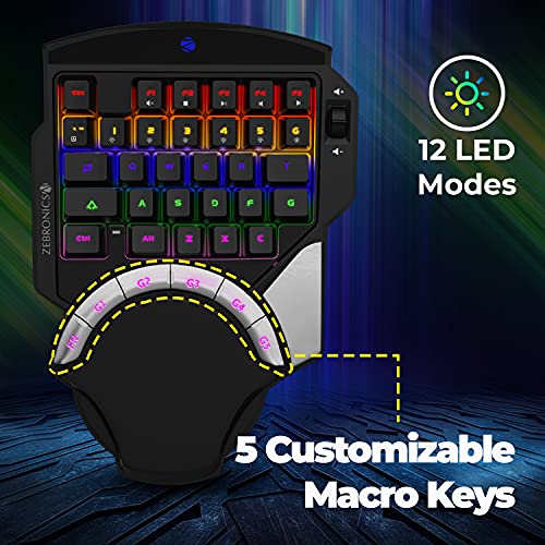Zebronics Zeb-Max Atom One-Handed RGB Gaming Mechanical Keyboard, 37 Keys with 5 Macro Keys, Wrist Pad, Dedicated Volume Controller - Black - Image 4
